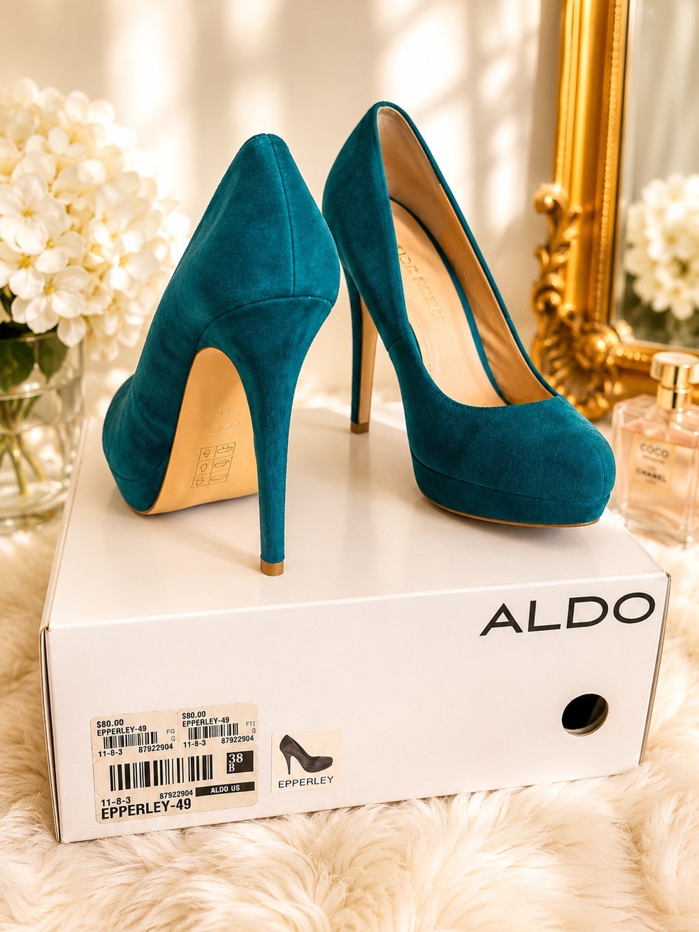 ALDO Teal Suede Platform Stiletto Pumps - LIKE NEW!